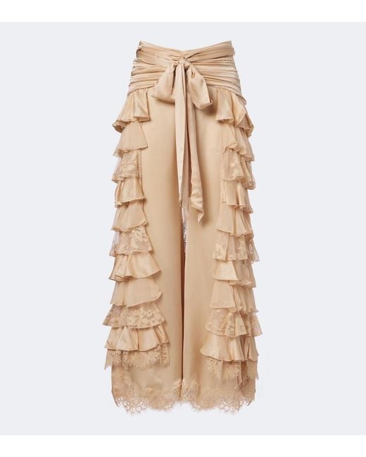 Zimmermann Natural Valiant Ruffled Silk Chiffon Wide-Leg Pants