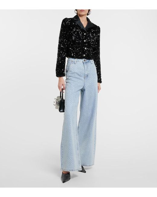 Self-Portrait Black Sequined Cropped Jacket