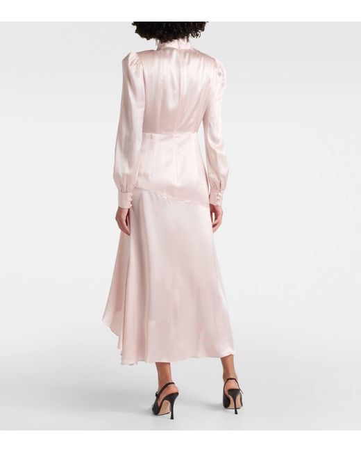 Vestido largo de saten de seda fruncido Alessandra Rich de color Pink