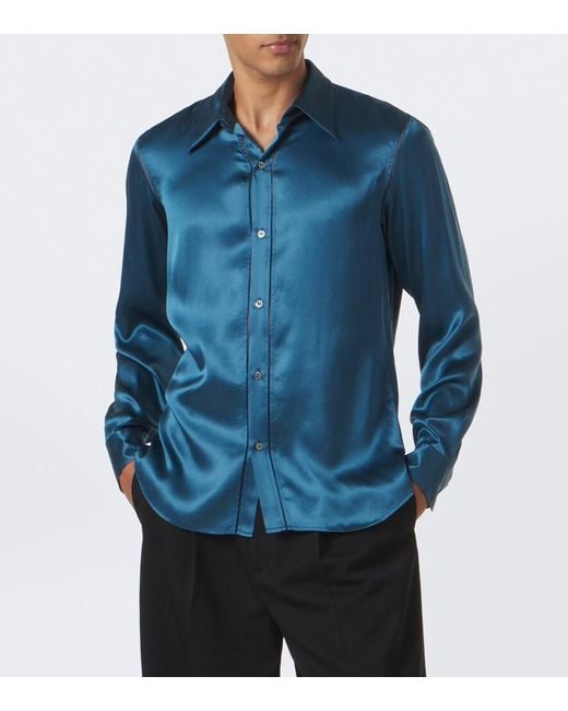 Dries Van Noten Blue Silk Satin Shirt for men