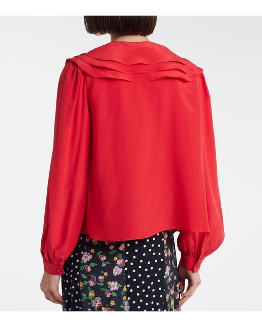 Rixo Red Emelin Floral-Applique Silk Blouse