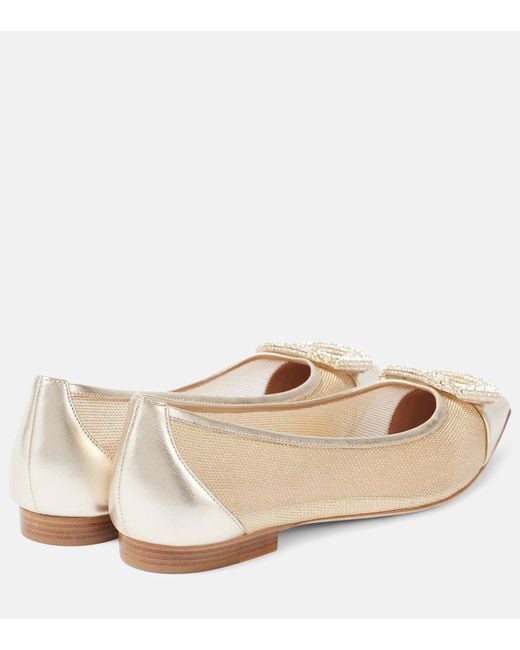 Malone Souliers Natural Lina Crystal-Embellished Ballet Flats