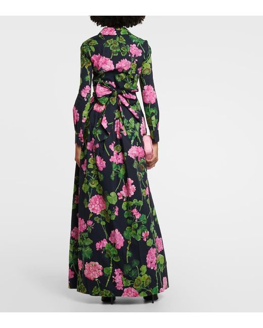 Oscar de la Renta Green Floral Cotton-blend Maxi Dress