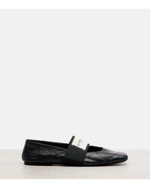 Givenchy Black Sliced Square Leather Ballet Flats