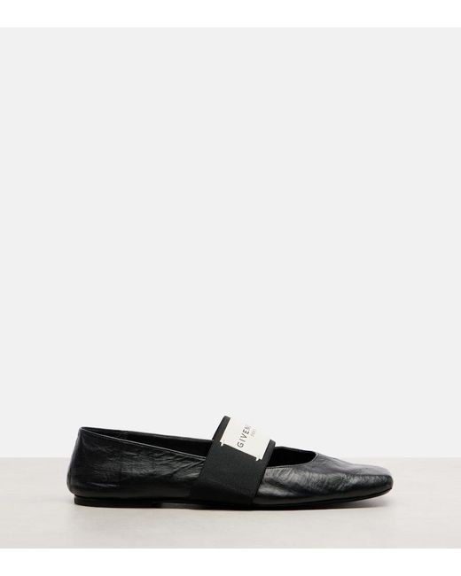 Givenchy Black Sliced Square Leather Ballet Flats