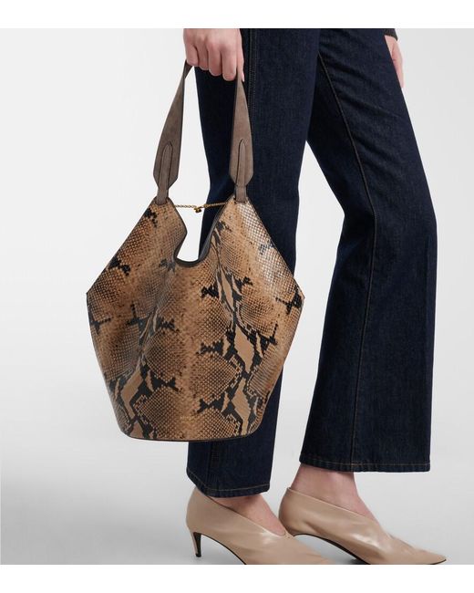 Khaite Brown Lotus Small Snake-Effect Leather Tote Bag