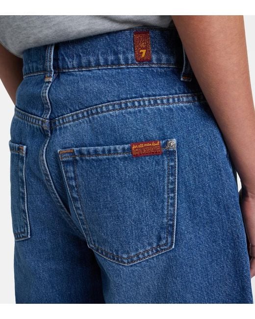 7 For All Mankind Blue Lola Distressed Denim Bermuda Shorts