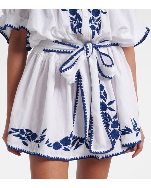 Juliet Dunn Blue Embroidered Cotton And Linen Minidress