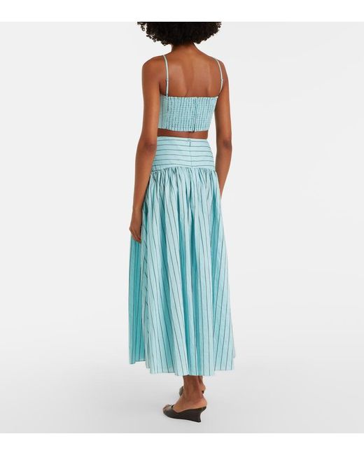 Staud Blue Procida Striped Cotton-Blend Maxi Skirt