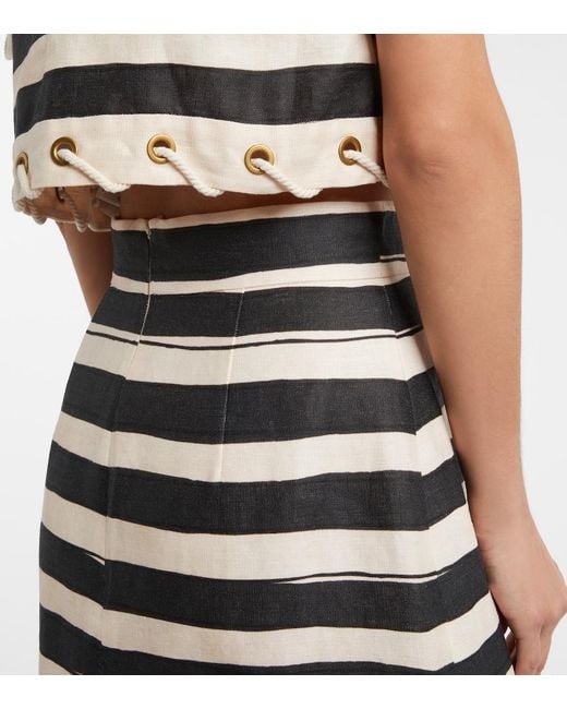 Zimmermann Black Rebellion Striped Linen Midi Skirt