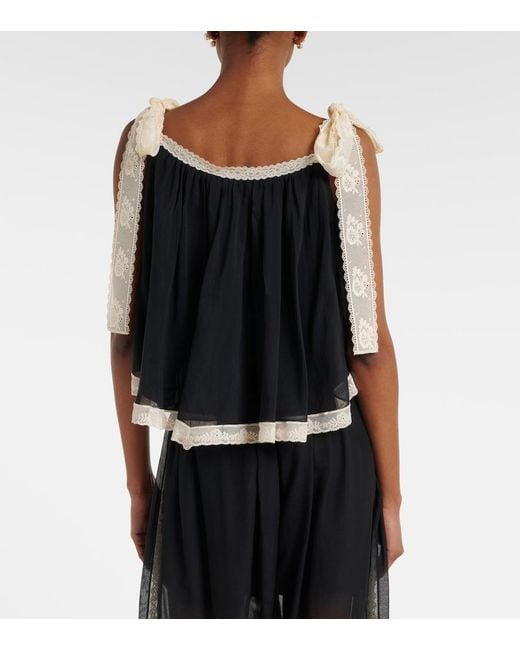 Zimmermann Black Roselight Lace-Trimmed Cotton And Silk Top