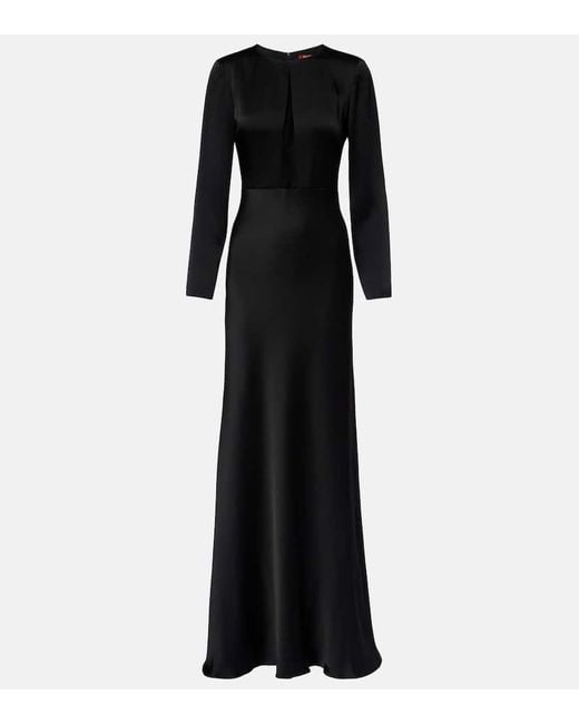 Max Mara Black Bird Satin Maxi Dress