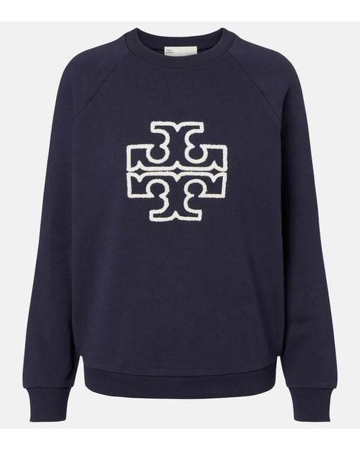 Tory Burch Blue Logo Cotton Jersey Sweatshirt