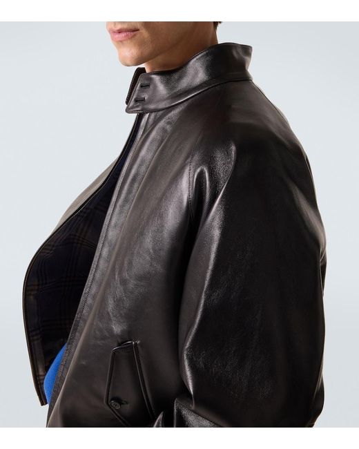 A.PRESSE Black Leather Bomber Jacket for men
