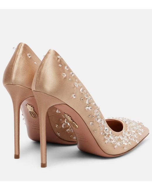 Aquazzura Brown Constellation Embellished Satin Pumps