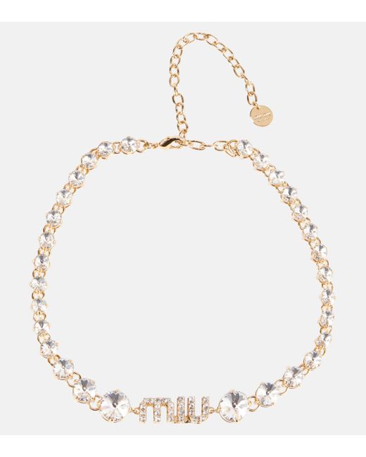 Miu Miu Natural Logo Crystal-embellished Necklace