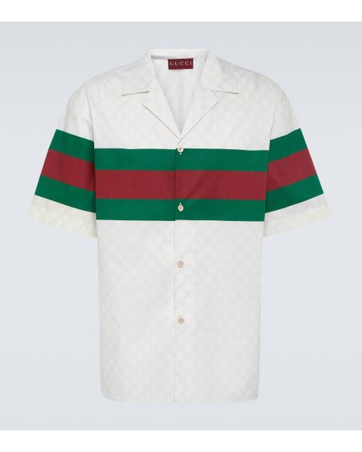 Gucci White GG Cotton Bowling Shirt for men
