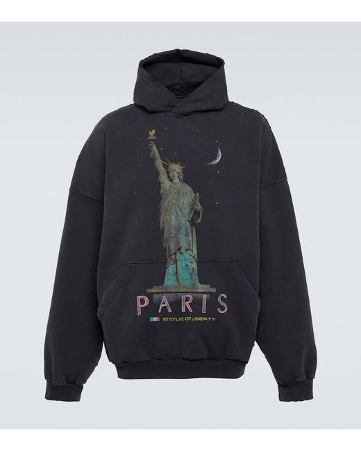 Balenciaga Blue Paris Liberty Distressed Fleece Hoodie for men