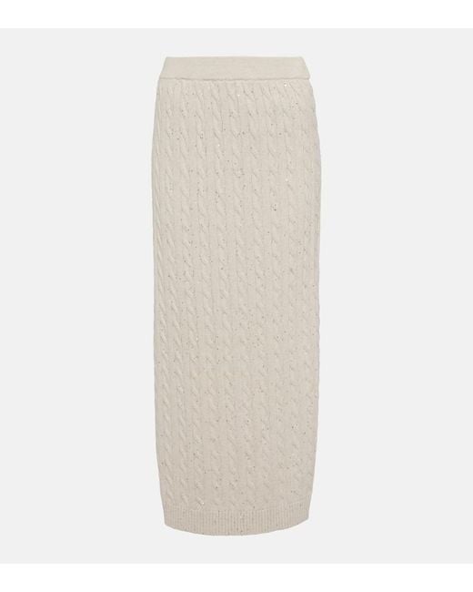 Brunello Cucinelli White Knit Cotton-Blend Midi Skirt