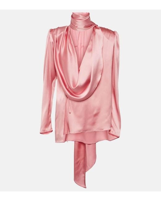 Blusa de mezcla de seda drapeada Magda Butrym de color Pink