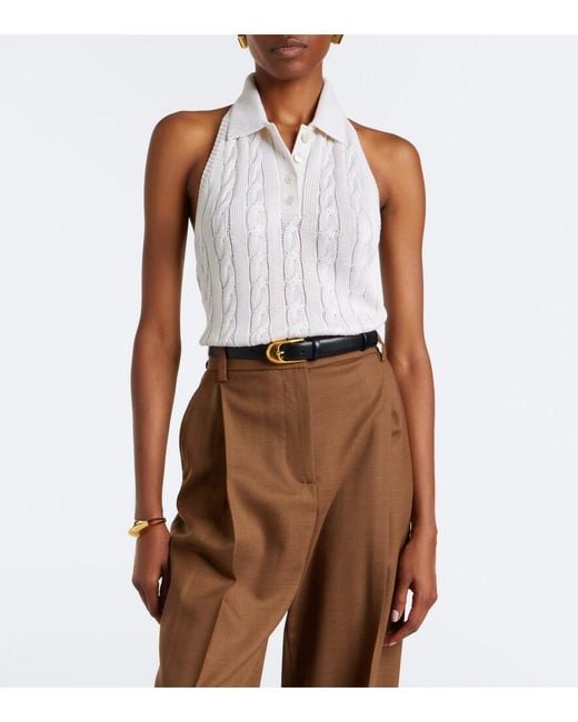 Ralph Lauren White Cable-Knit Silk Top