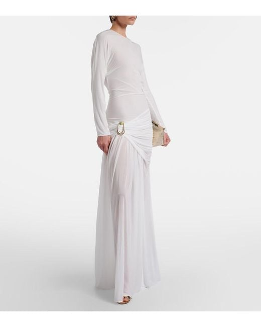Christopher Esber White Stone Pin Draped Jersey Gown
