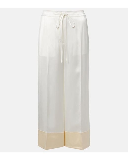 Totême White Cropped Satin Wide-Leg Pants