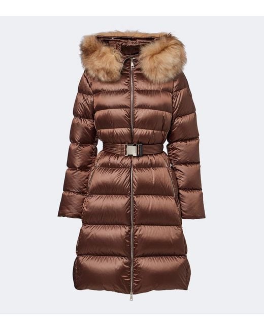 Moncler Brown Shearling-Trimmed Down Coat