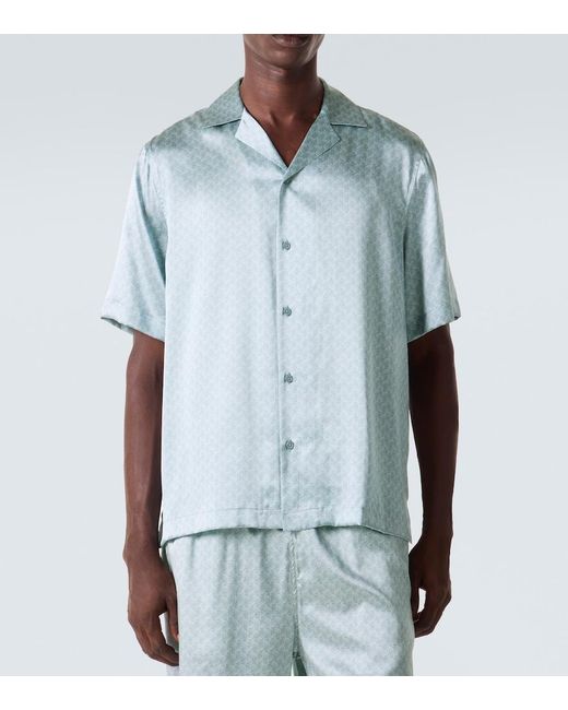 Frescobol Carioca Blue Roberto Printed Silk Bowling Shirt for men