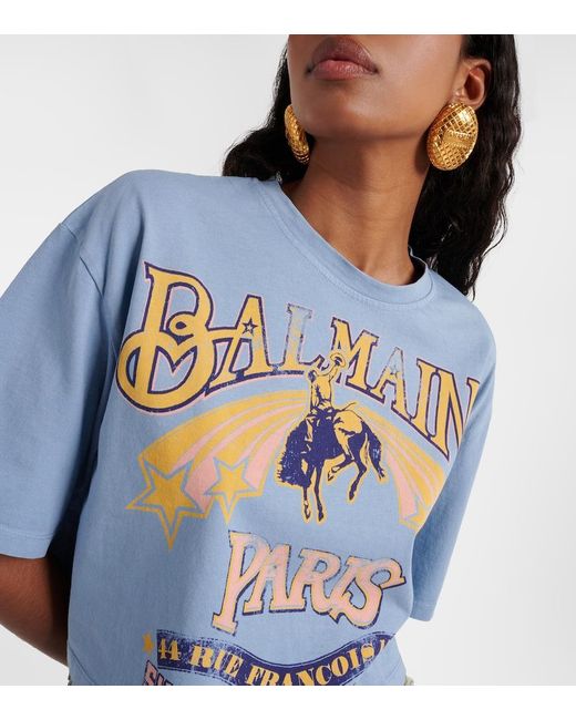 Camiseta de algodon con logo Balmain de color Blue
