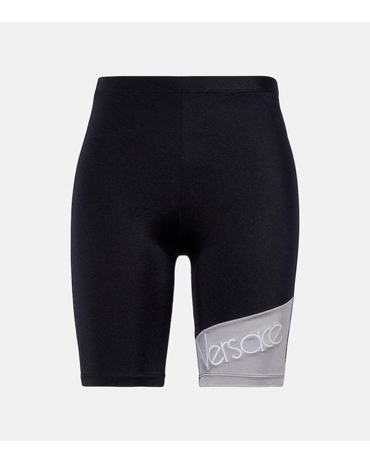 Versace Blue Logo Embroidered Biker Shorts