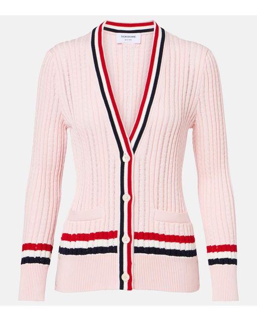 Thom Browne Red Cable-Knit Cotton Cardigan