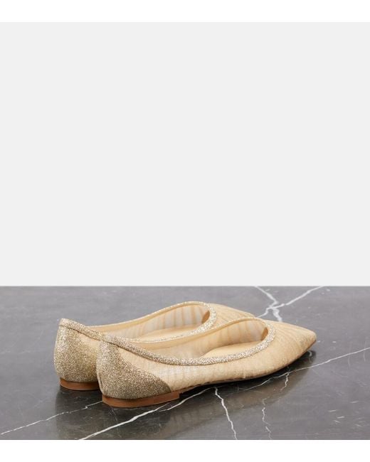 Jimmy Choo Natural Love Glitter Tulle Ballet Flats