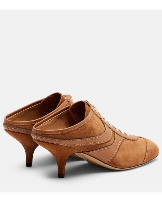Dries Van Noten Brown 65 Leather-Trimmed Suede Mules