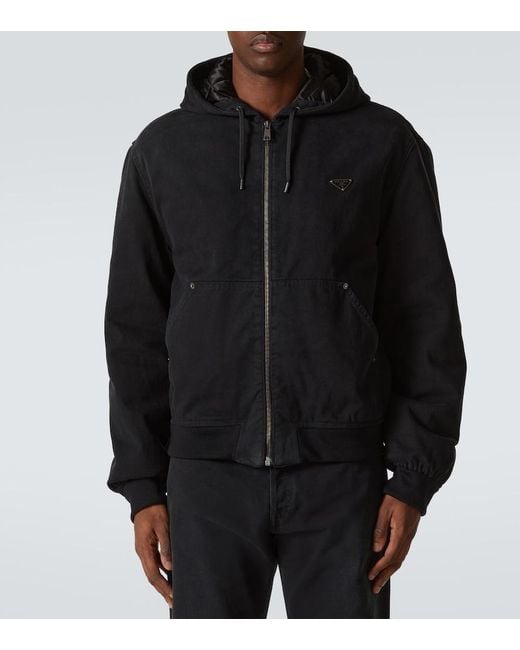 Chaqueta Con Capucha De Algodon Prada de hombre de color Black