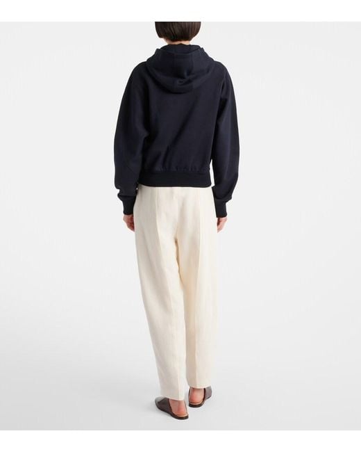 Loro Piana Blue Viera Cotton, Silk, And Cashmere Fleece Hoodie