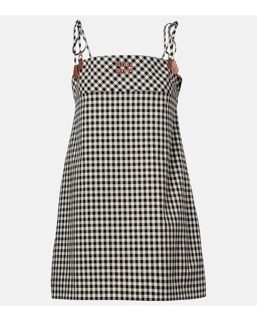 Robe Gingham En Coton Miu Miu en coloris Black