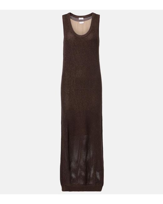 Brunello Cucinelli Brown Open-Knit Cotton-Blend Maxi Dress