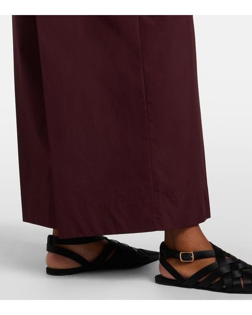 Max Mara Red Cropped Cotton Poplin Wide-Leg Pants