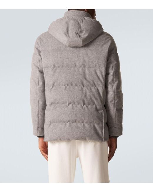 Brunello Cucinelli Gray Wool Flannel Down Jacket for men