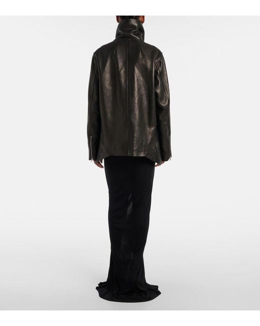 Rick Owens Black Asymmetric Leather Jacket