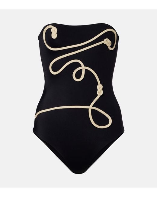Johanna Ortiz Black Embroidered Swimsuit