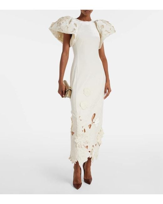 LEO LIN White Lucina Floral-Applique Velvet Maxi Dress