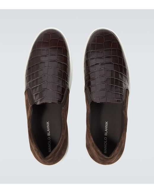 Manolo Blahnik Nadores Croc-Effect Leather Sneakers in Brown for Men | Lyst