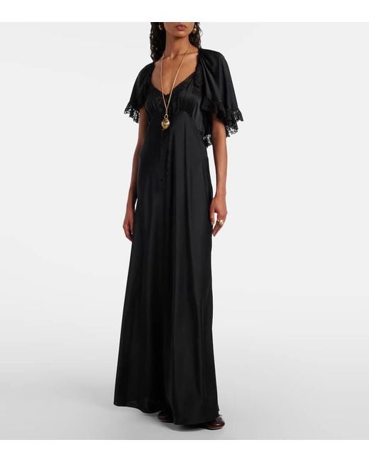 Robe Longue En Soie Et Dentelle Chloé en coloris Black
