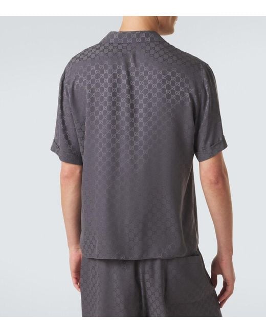 Gucci Gray Gg Silk Jacquard Bowling Shirt for men