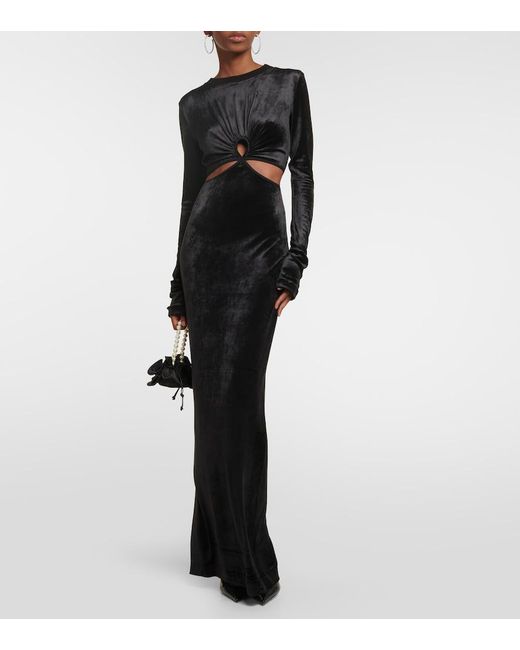 Nensi Dojaka Black Cutout Velvet Maxi Dress