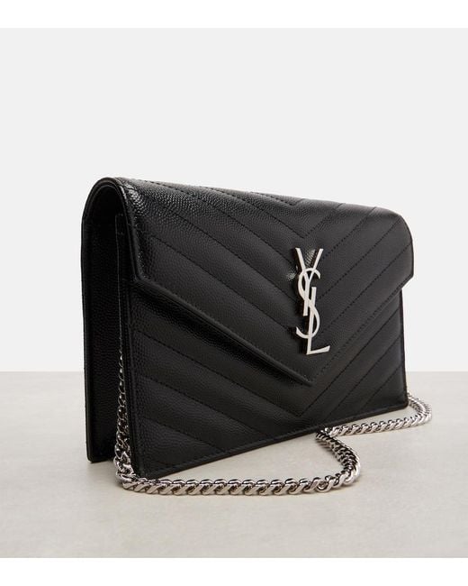 Saint Laurent Black Cassandre Envelope Small Leather Wallet On Chain