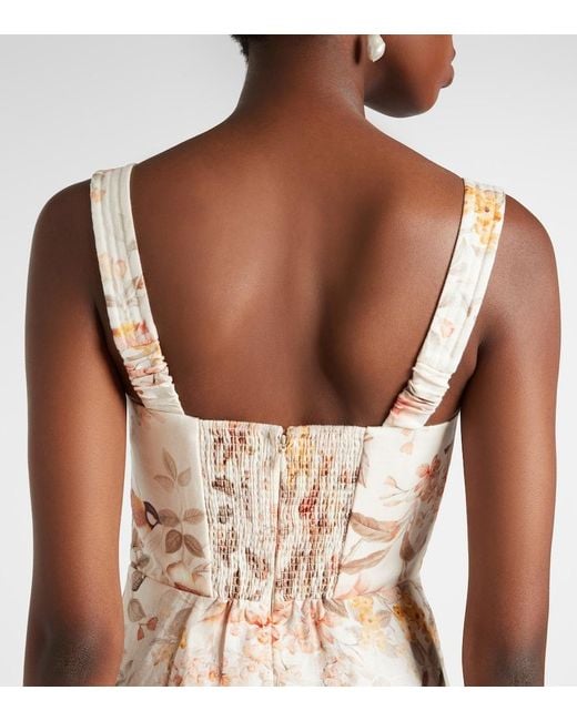 Zimmermann Natural Luna Printed Linen Midi Dress