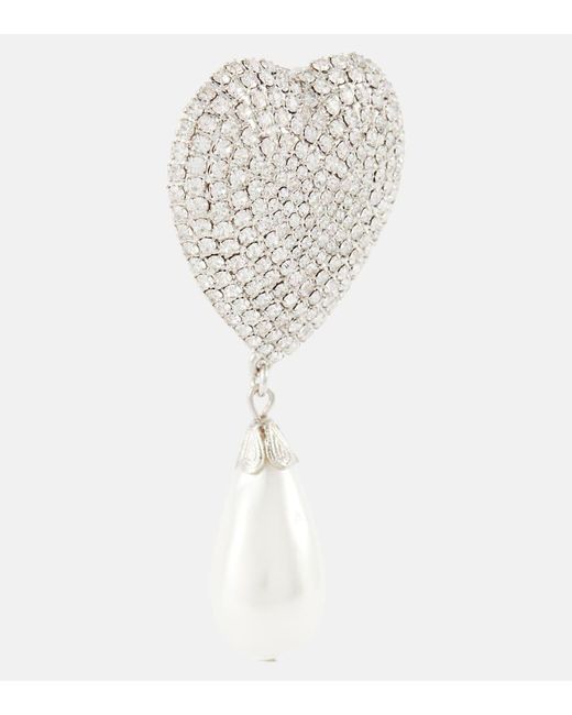 Alessandra Rich White Clip-Ohrringe mit Kristallen und Zierperlen